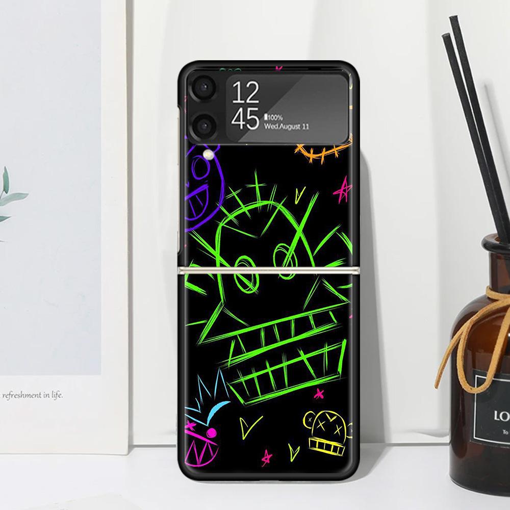 Simple Pattern Graffiti Phone Case Cover for Samsung Galaxy Z Flip 7 6 5 4 3 5G Flip3 Flip4 Flip5 ZFlip6 ZFlip7 Black Fundas Gal