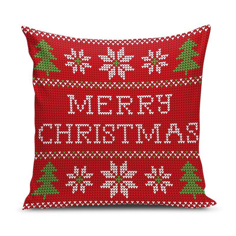 Decorative Printed Merry Christmas Theme Cushion Cover Xmas Decorations for Sofa Living Room Set of 5 12 X 12 Inch Multi