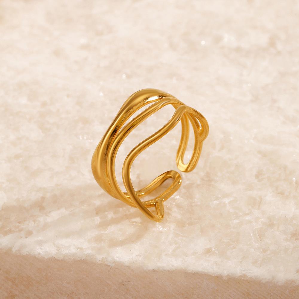 

Stainless Steel Trendy Irregular Texture Open Ring for Women Unique Design Hypoallergenic Fashion Jewelry Accessory