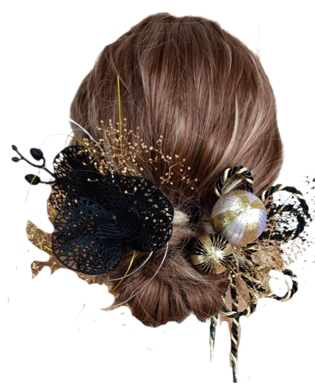 

Hair Ornament for Entrance Stage Dates Gorgeous Artificial Phalaenopsis Orchid Genuine Preserved Flower Headpiece with Mizuhiki and Japanese Beads