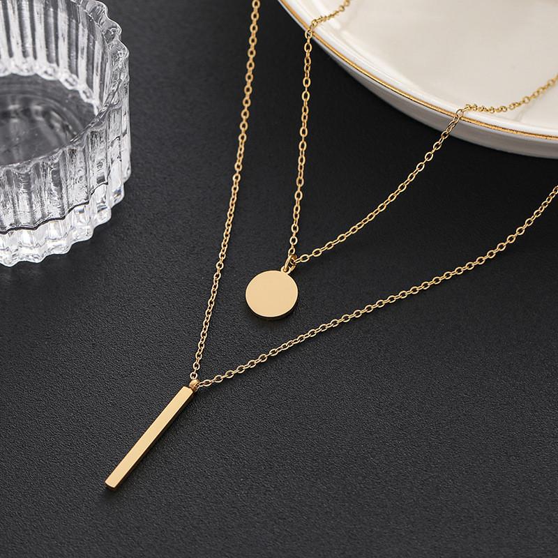 Geometric Double Layer Pendant Necklace For Women With Silver Plated Zinc Alloy Chain