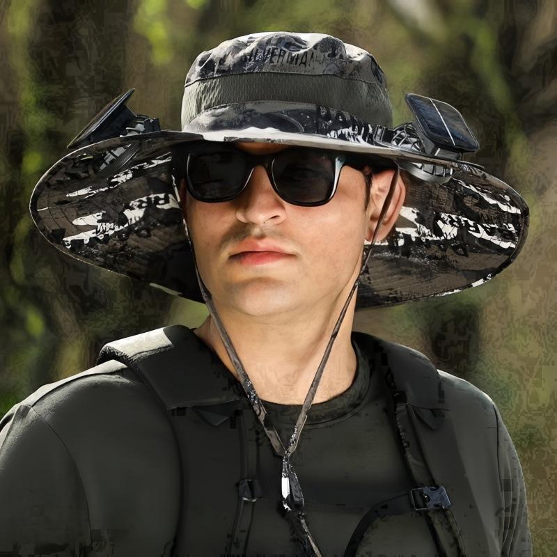 Cross-border Hot: Solar Rechargeable Fan Fisherman Hat, Sun Protection Summer Travel