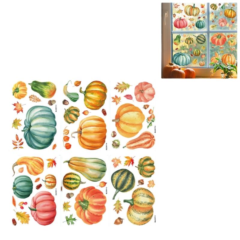 6PCS Fall Window Cling Plastic For Living Room Bedroom Seasonal Decoration