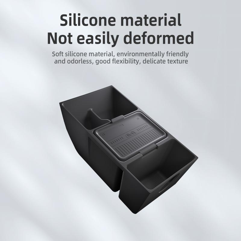 Center Console Storage Box For Tesla Model Y Juniper 2025+ Car Central Lower Layer Tray Silicone Organizer Accessories Tidying