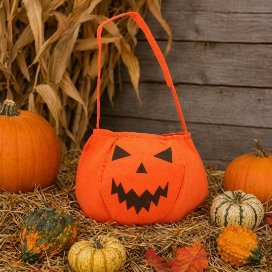Xiaobudian Halloween Pumpkin Candy Bag for Kids, Small Trick or Treat Bucket, Soft Face Basket with Handle Party Decoration