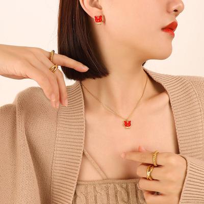 Chinese Style Temperament Niche Design Year Of The Tiger Zodiac Necklace Fashion Bracelet Trend Stud Earrings Kawaii Jewelry Set