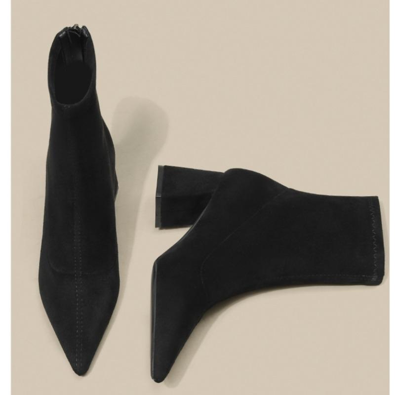 Autumn Winter Stretch Fabric Socks Boots Women High Heel Short Boots Pointed Toe Female Ankle Booties Plus Size 42