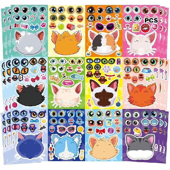 36 PCS Farm Animal Stickers Sheets, Make-a-face Sticker, Make Your Own Stickers for Kids Farm Themed Party Favors Supplies Craft Birthday Gift for