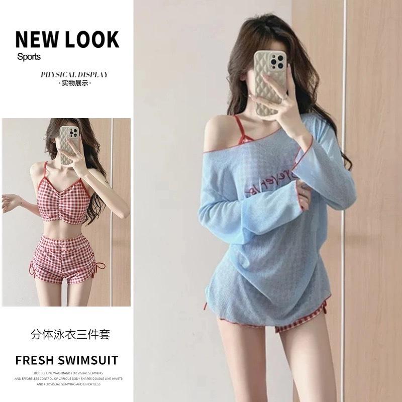 Split Swimsuit Women s Three-piece Dopamine Large Size Belly Cover Skinny Girl Hot Spring Resort Beach Swimsuit l and 50-60kg