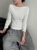 Lu Xi Retro High-Intellect Boat Neck Slim Fit Long Sleeve Top for Women - Autumn Edition