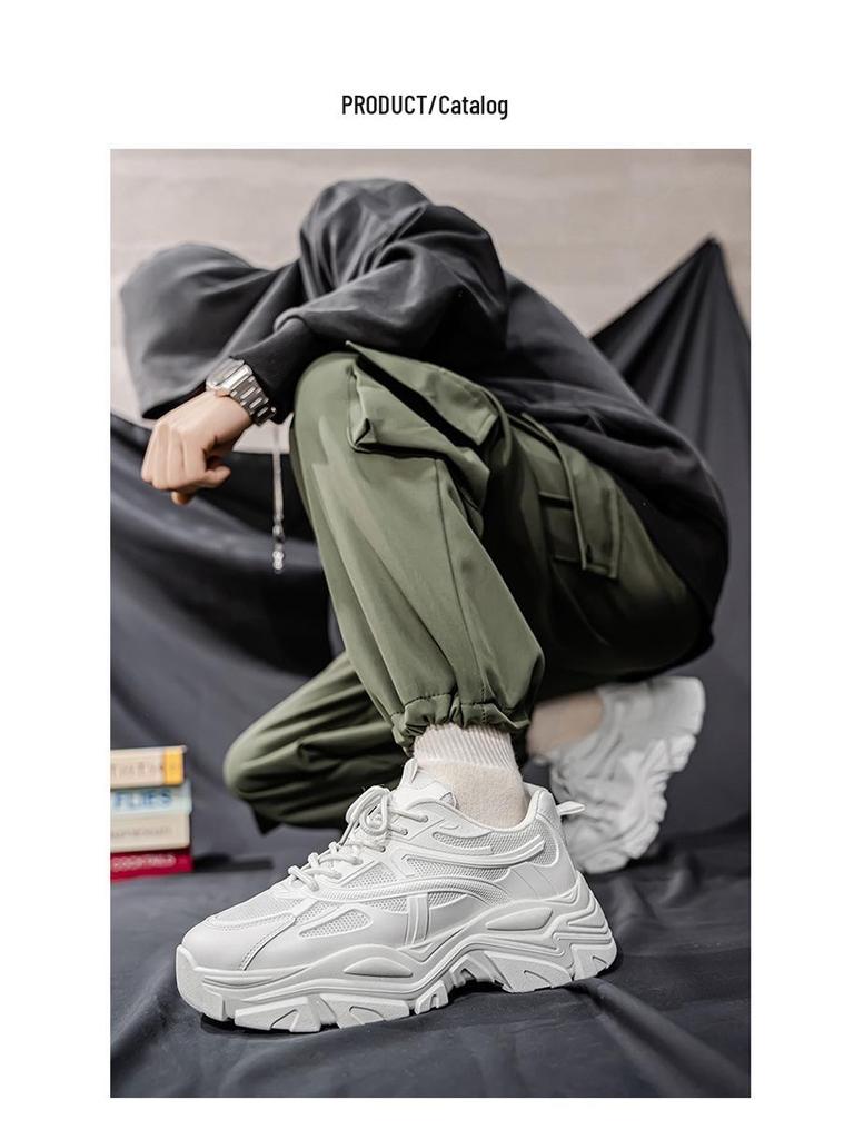 Frühlings Herren Atmungsaktive Weiße Mesh-Sneaker - Trendige Lässige Dad-Schuhe mit Dicker Sohle