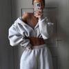 Autunno e Inverno Moda Donna Manica Lunga Sport e Tempo Libero Set Felpa con Cappuccio Due Pezzi