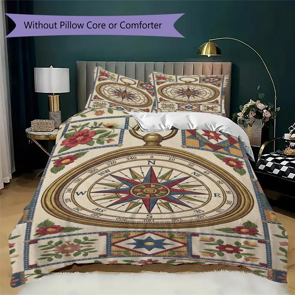 Compass Pattern Bedding uilt Set uilt Cover Pillowcase Home Decoration Birthday Gift (1 * duvet cover + 2 * pillowcase without core)167