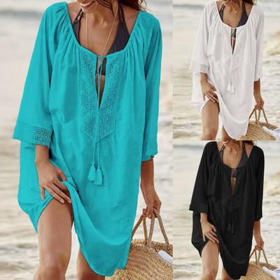 Casual Swimwear Cover Up All Match V Neck Sexy Sun Protection Loose-fitting Bikini Cover Up for Swimming Pool EMA