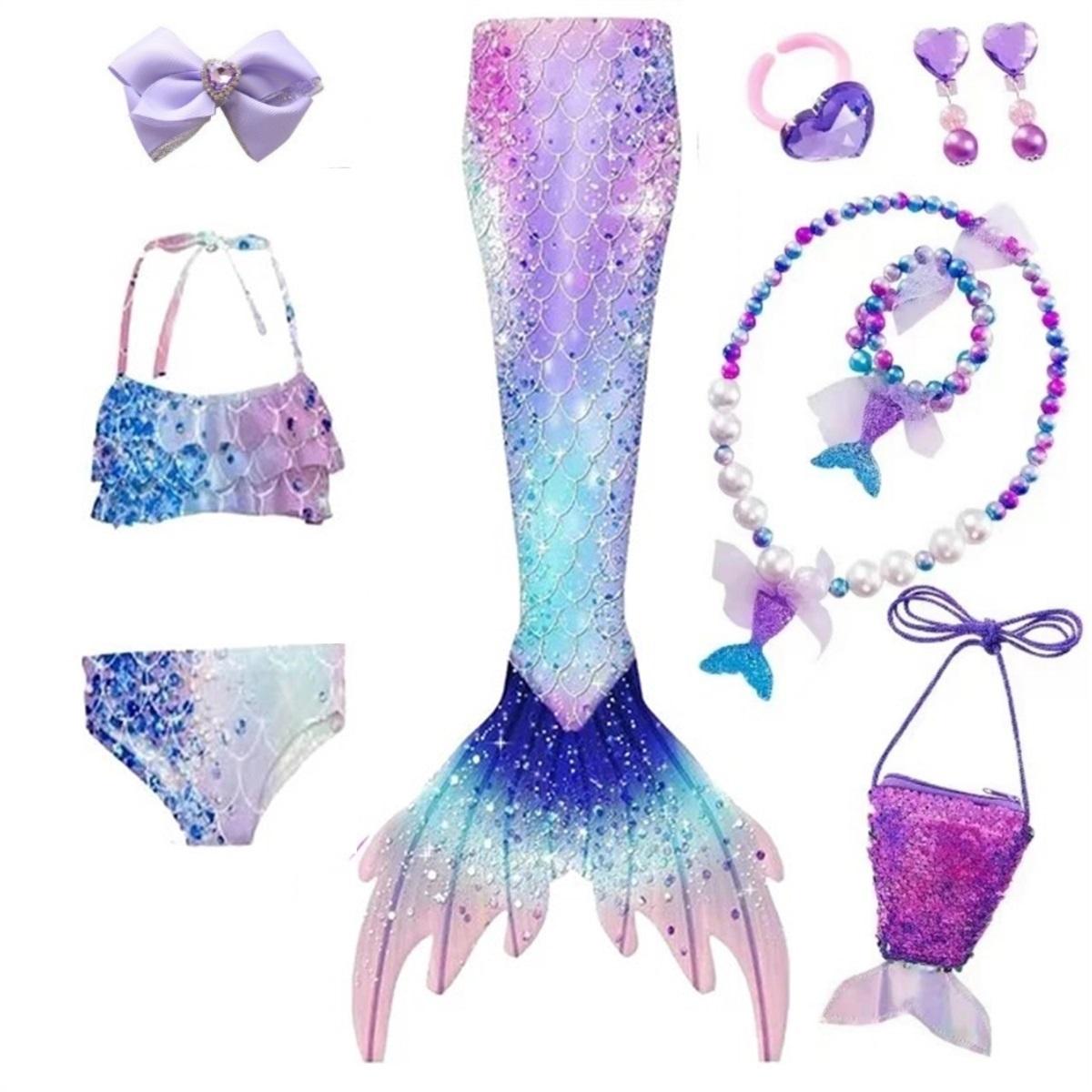 

Новинка 2024 года, купальный костюм с хвостом русалки для девочек, купальник, бикини, От 3 до 12 лет 140(9-10T) фиолетовый