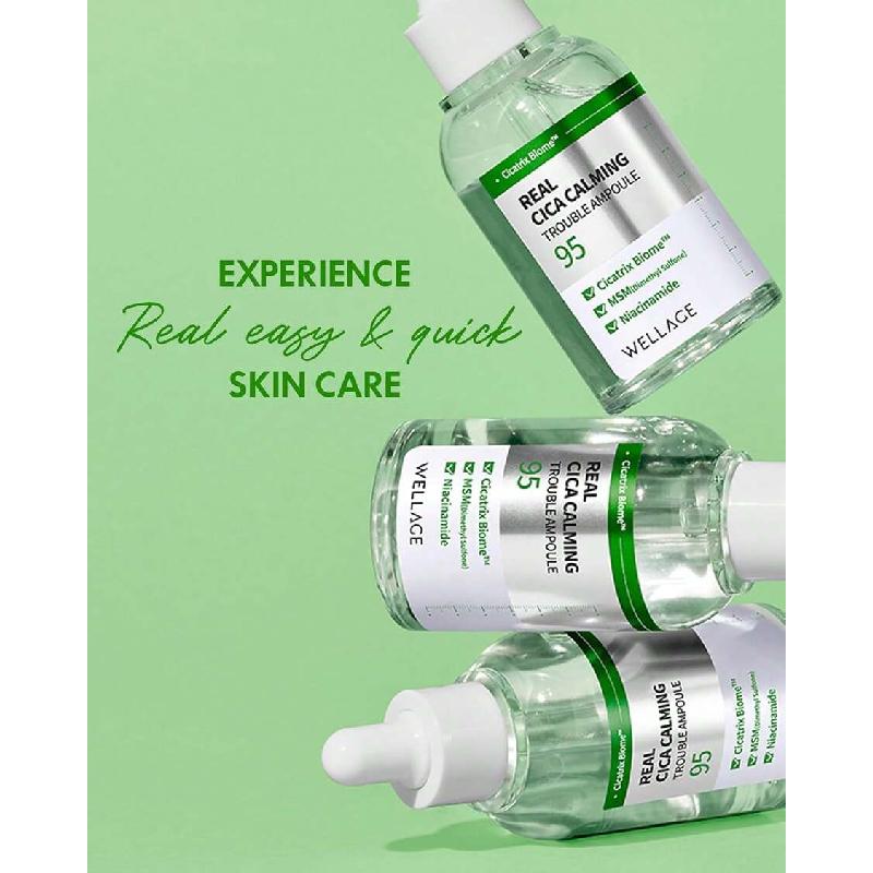 WELLAGE Real Cica Calming Trouble Ampoule 50ml - Korean Skincare Soothing Serum, Madecassoside Centella Asiatica Panthenol Niacinamide, Relief