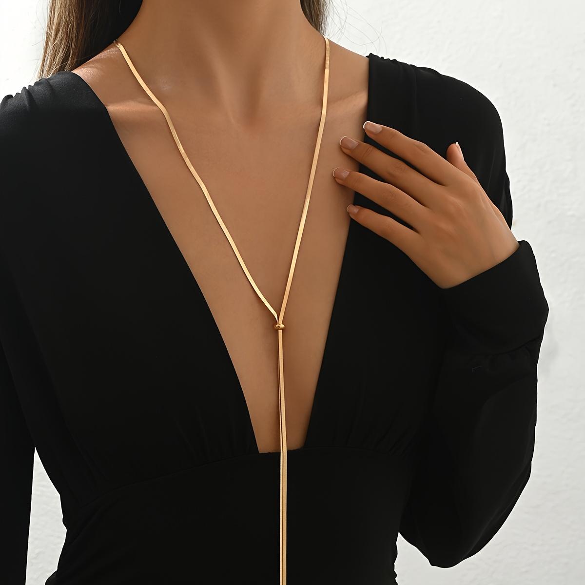 

Регулируемое длинное Y-образное ожерелье, Не выцветающее, Минималистичная цепочка для свитера на шнурке, Персонализированная плоская цепочка «змеиная кость», Женское ожерелье золотистый