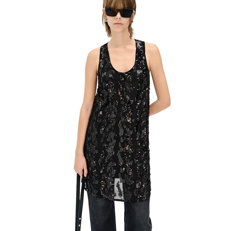 

MO&Co. Sleeveless Sequin Embroidered Little Black Dress Set M