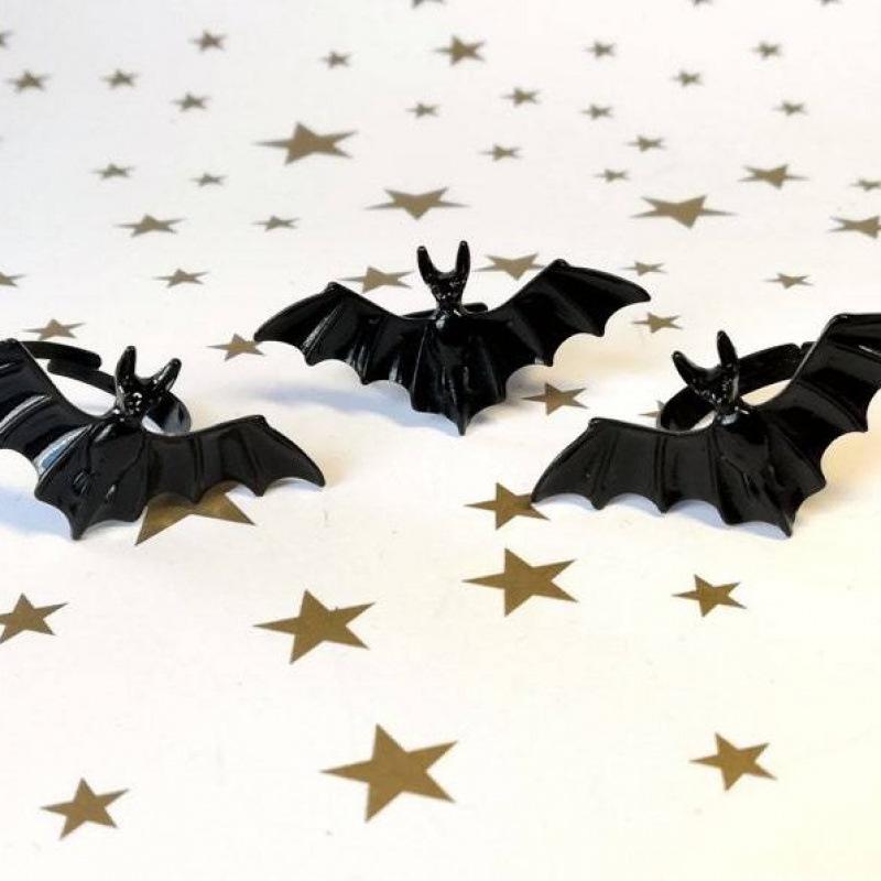 Adjustable Gothic Bat Ring - Black Halloween Jewelry