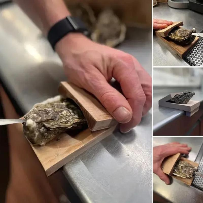 Oyster Shucking Opener Shucker Seafood Clamp Holder Shellfish Hand Clam Shellcrab Sheller Wood Opening Clip Oyster Wood Tray
