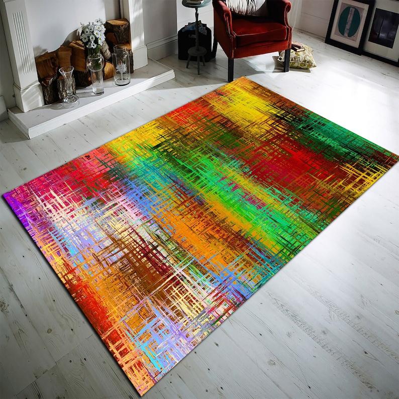 Levende Abstrakt Fluid Art Områdetæppe Moderne Oliebillede Hvirvelprint Tæppe Skridsikkert Vaskbart Gulvmåtte til Stue Soveværelse