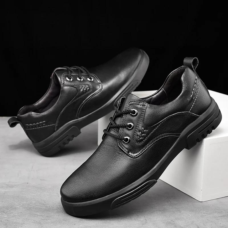 men fashion shoes lace up Retro Oxford shoes men casual derby round toe casual platform thick outsole leather shoes for men