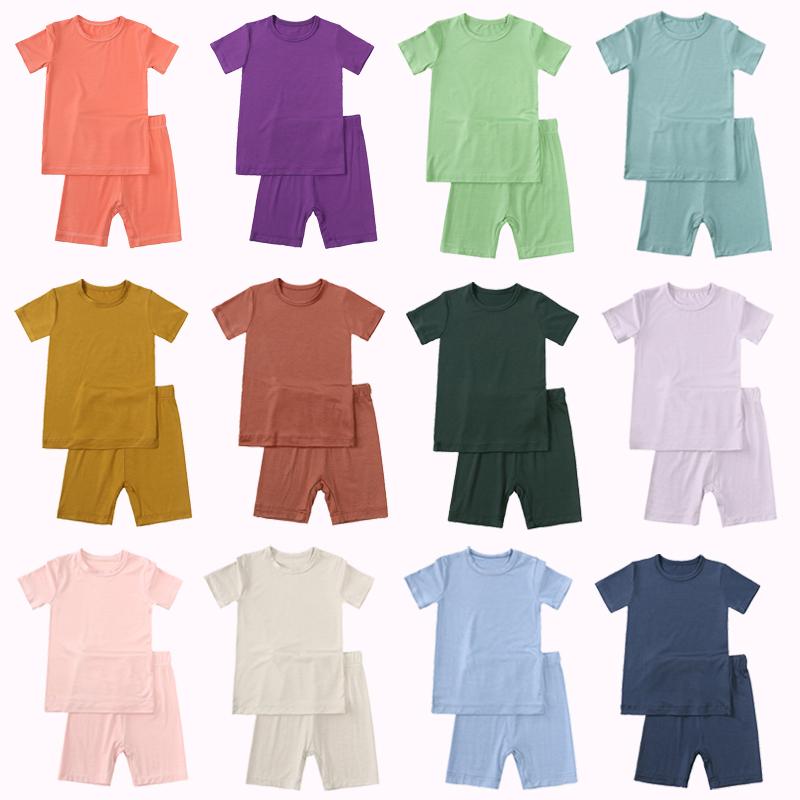 Bamboo Fiber Kids Boys Girls Clothes Set Breathable Pajamas Short Sleeve Top+Shorts Baby Loungewear Children's Sleepwear