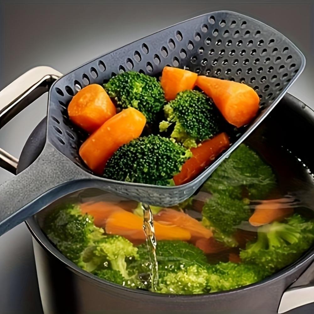 Large Strainer Spoon Long Handle Tool Colander Draining Scoop Pasta Strainer Cooking Kitchen for Spaghetti, Noodles, Veggies 13.5'' Utensils, Green