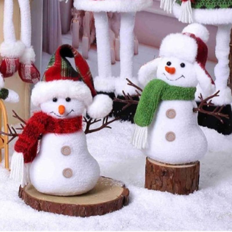 Winter Themed Snowman Plush Toy with Scarf and Hat Christmas Cartoon Snowman Stuffed Dolls Ornament Festivals Party Gift