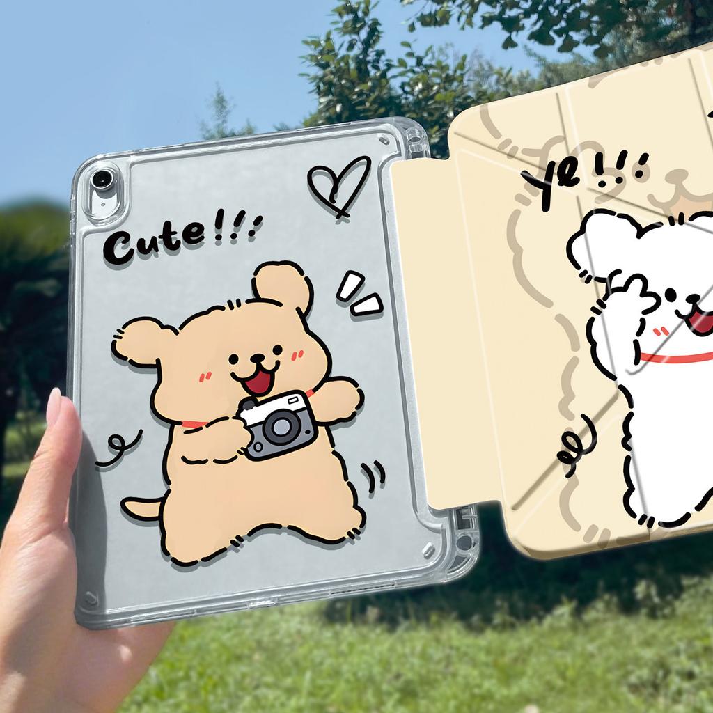Applicable To iPadair8/7/6 Tablet Case 11th Generation Line Puppy Transparent Case 11/13 Inch Pro with Pen Slot