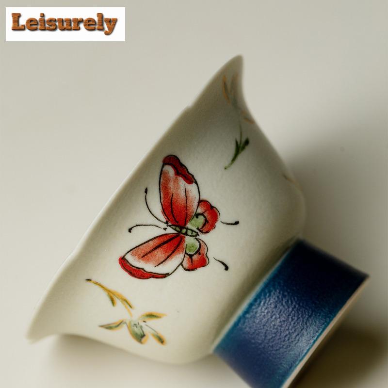 2pc/lot Butterfly Orchid High Foot Teacup Ancient Tea Bowl Jug Tea-tasting Personal Cup Jianzhan Master Cups Tea Ceremony 30ml