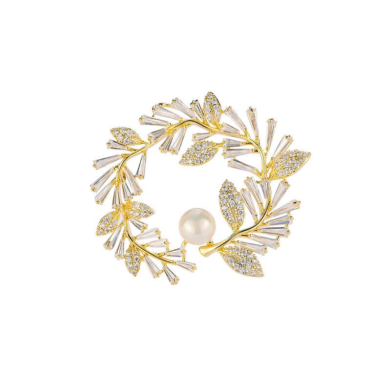 Bo Xin Yun Elegant Olive Branch Brooch - High-End Rhinestone Pin for Women