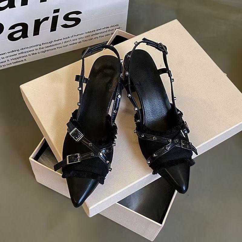 Fashion Women High Heel Shoes French Black Temperament Bag Head Sandals Women Elegant Fad Pumps Banquet Party Wedding Shoe Zapatos Mujer