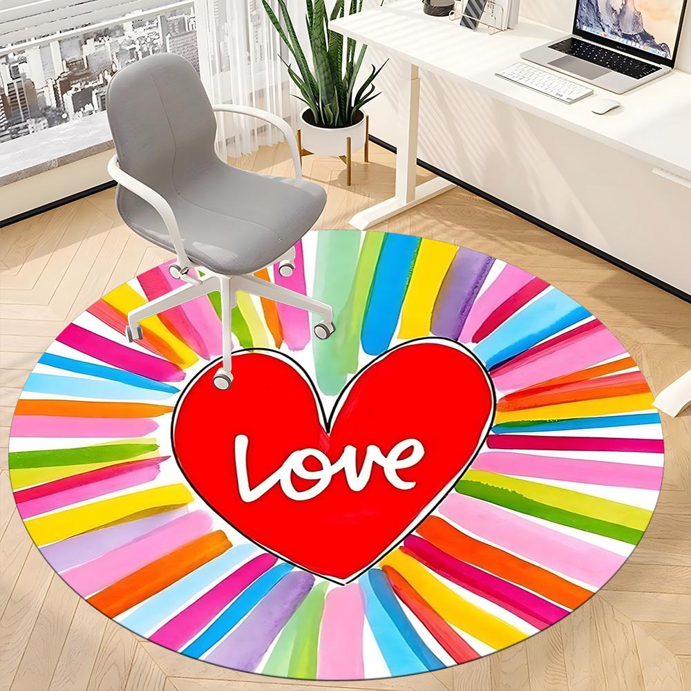 1pc Heart Love Chair Carpet for Office, Round Polyester Mat, Indoor Decor for Office, Easycare Fabric, Washable Non-slip Area Carpet
