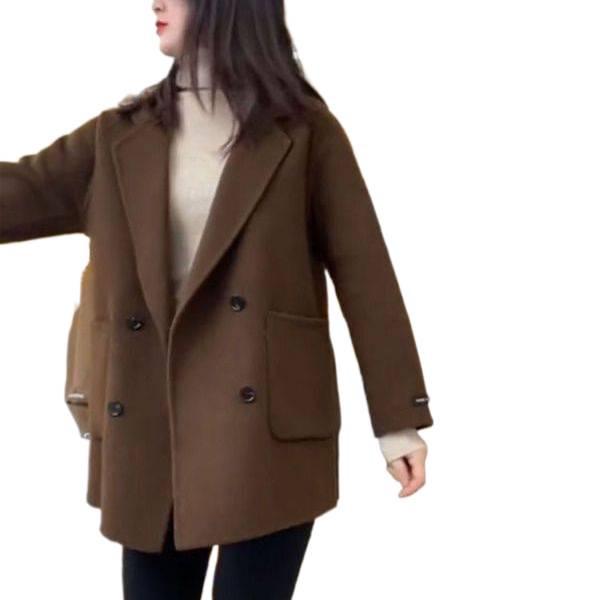 Korean Style Mid-Length Wool Coat - Petite Fit, Loose, Autumn/Winter, Black Coffee Color