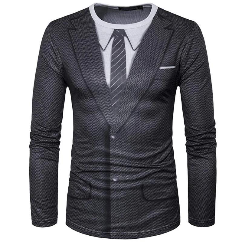 Round Neck Funny Suit Pattern 3D Printed Casual Short Sleeved Men's T-shirts - Soft Medium Stretch Fabric Spring and Autumn Relaxed Fit Clothing