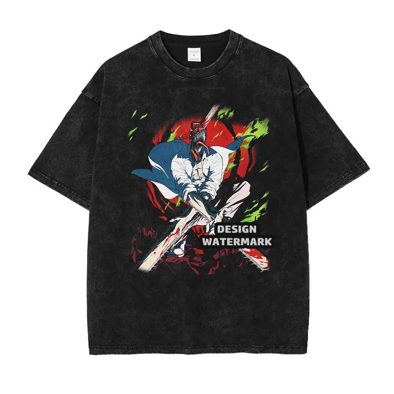 

Bandai Anime Chainsaw Man T-shirts Vintage Washed Denji T Shirt Manga Power Makima Kobeni Tops Tees 100% Man Cotton XXXL сірий