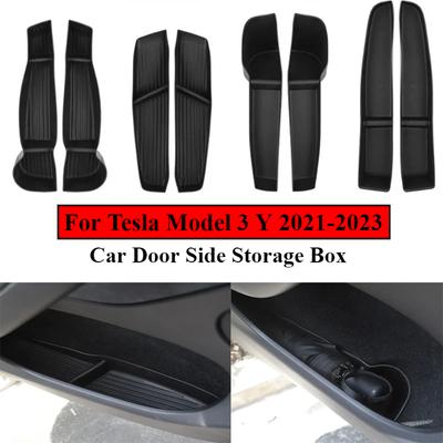 For Tesla Model 3 Y 2024-2024 Car Door Side Storage Box Front Rear Side TPE Door Storage Organizer Tray Interior Accessories
