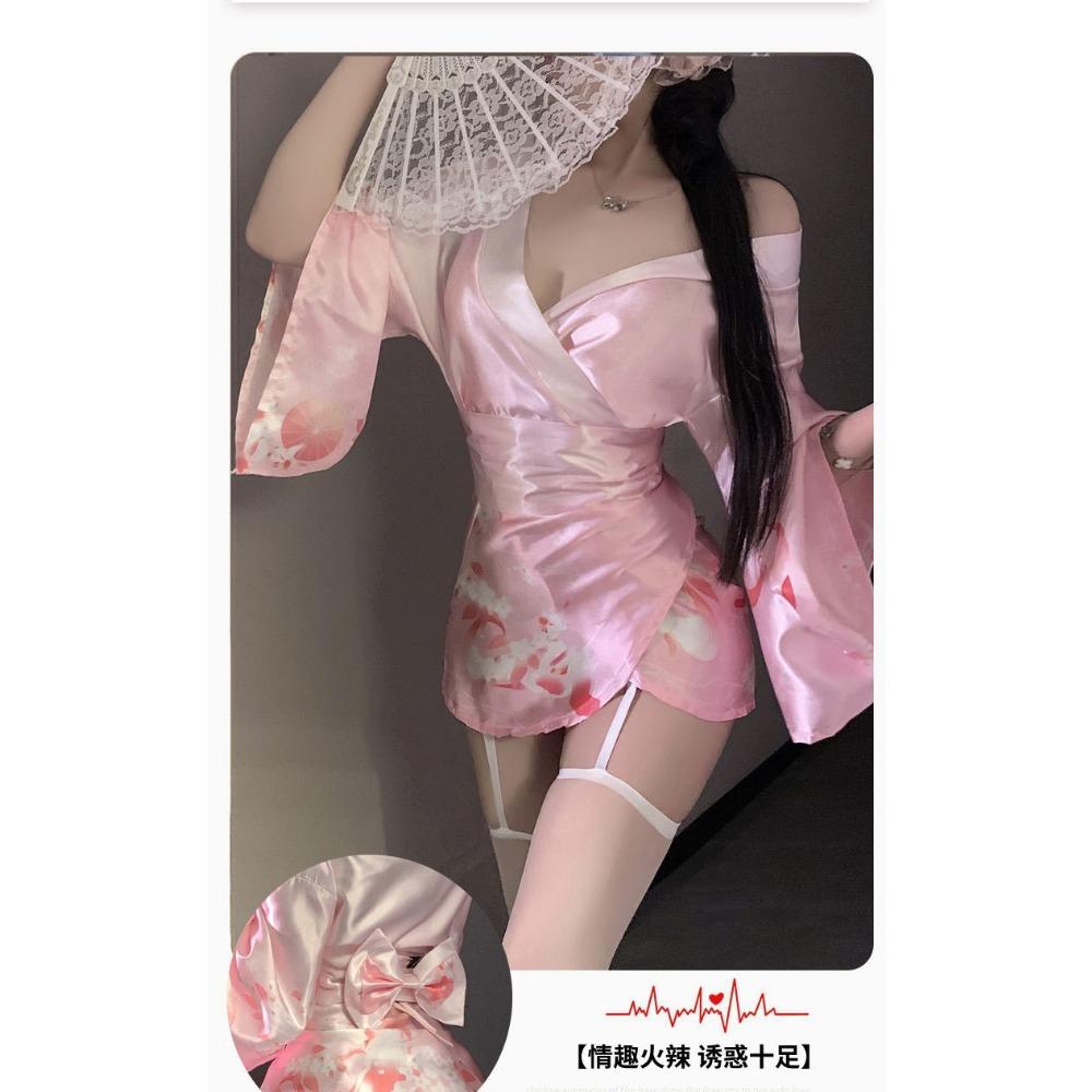 Domila Seductive Lingerie Sexy Deep V Flower Fox Dream Two-dimensional Open Placket Japanese Kimono Uniform Set