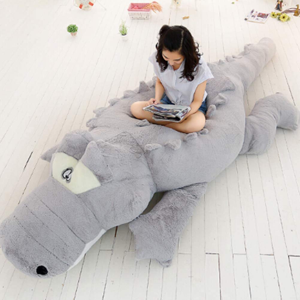 NOVA Plüsch-Krokodil-/Alligator-Körperkissen, extra groß, flauschiges Kuscheltier, perfekt als Geschenk oder für Feierlichkeiten (Grau, 160cm)