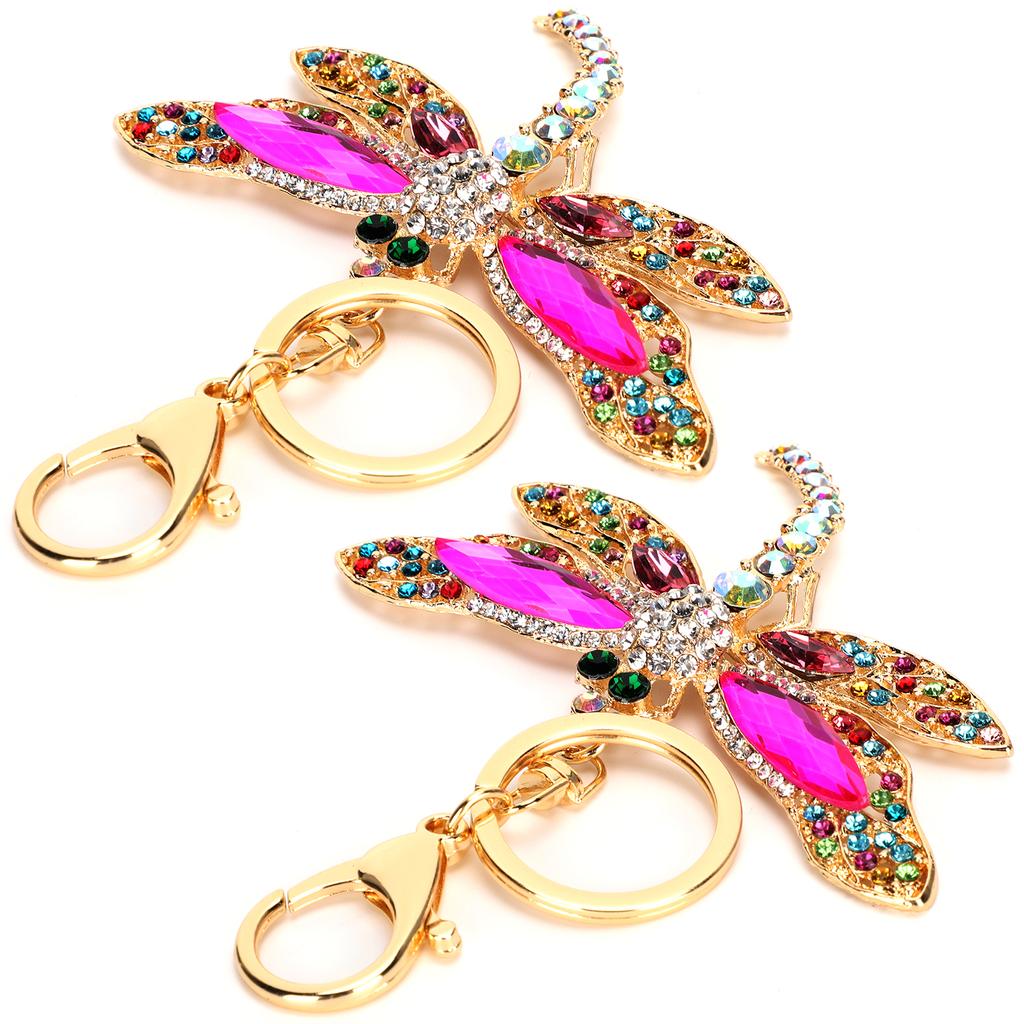 2Pcs Dragonfly Key Chain Stylish Metal Keyring Pendant for Coin Purse Phone Handbag Decorations
