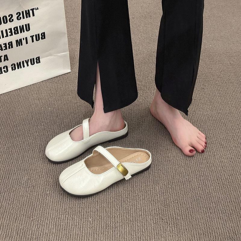 Retro flat-bottomed silver bag head half-drag women's outer wear 2025 summer new half-tray single shoes one pedal lazy sandals