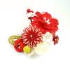 Hair Ornament 3 Piece Set Red Red Hair Ornament 2 Piece Set Pink White Flower Hairpin Tsumami Craft Comb Shape Furisode Coming of Age Ceremony