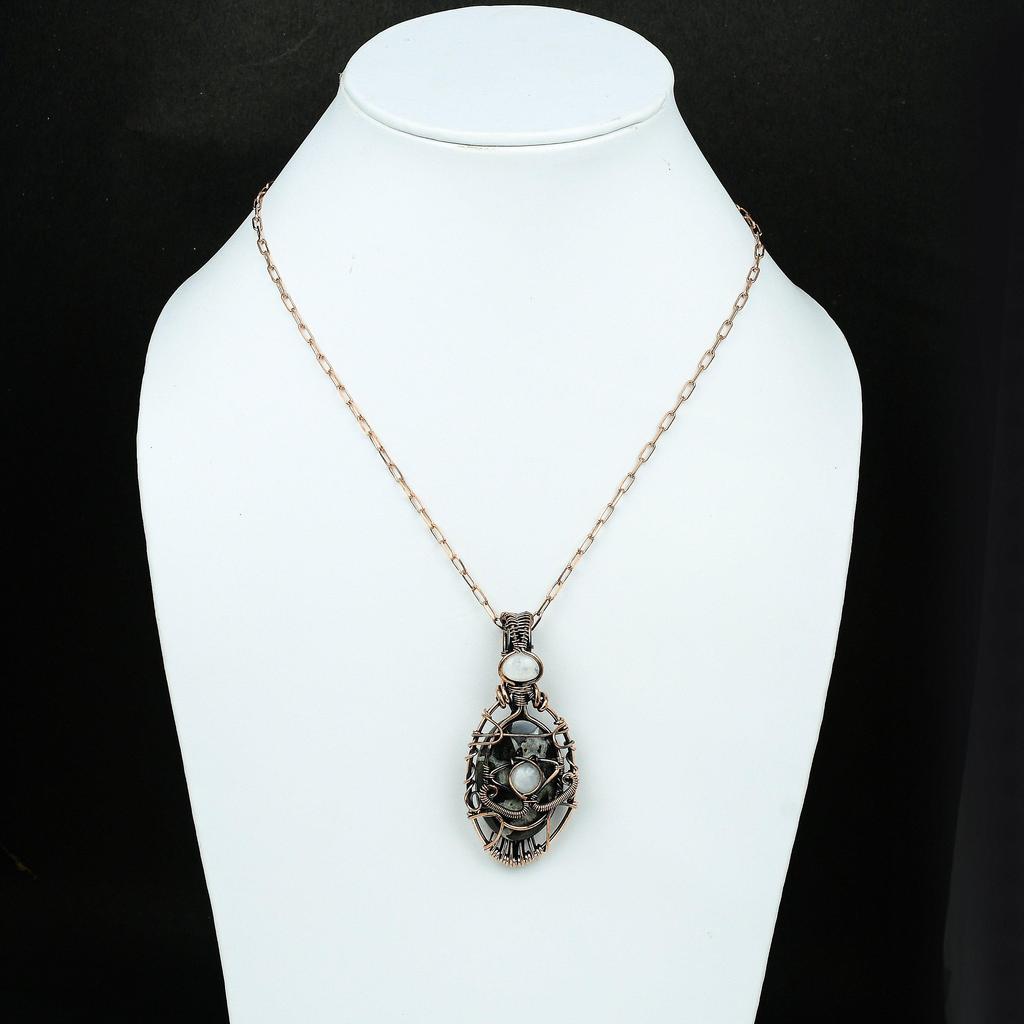 Evil Eye Moroccan Mud Crack Fossil Copper Wire Wrapped Pendant Gemstone Jewelry Handmade Pendant Rainbow Moonstone Pendant Evil Eye Jewelry