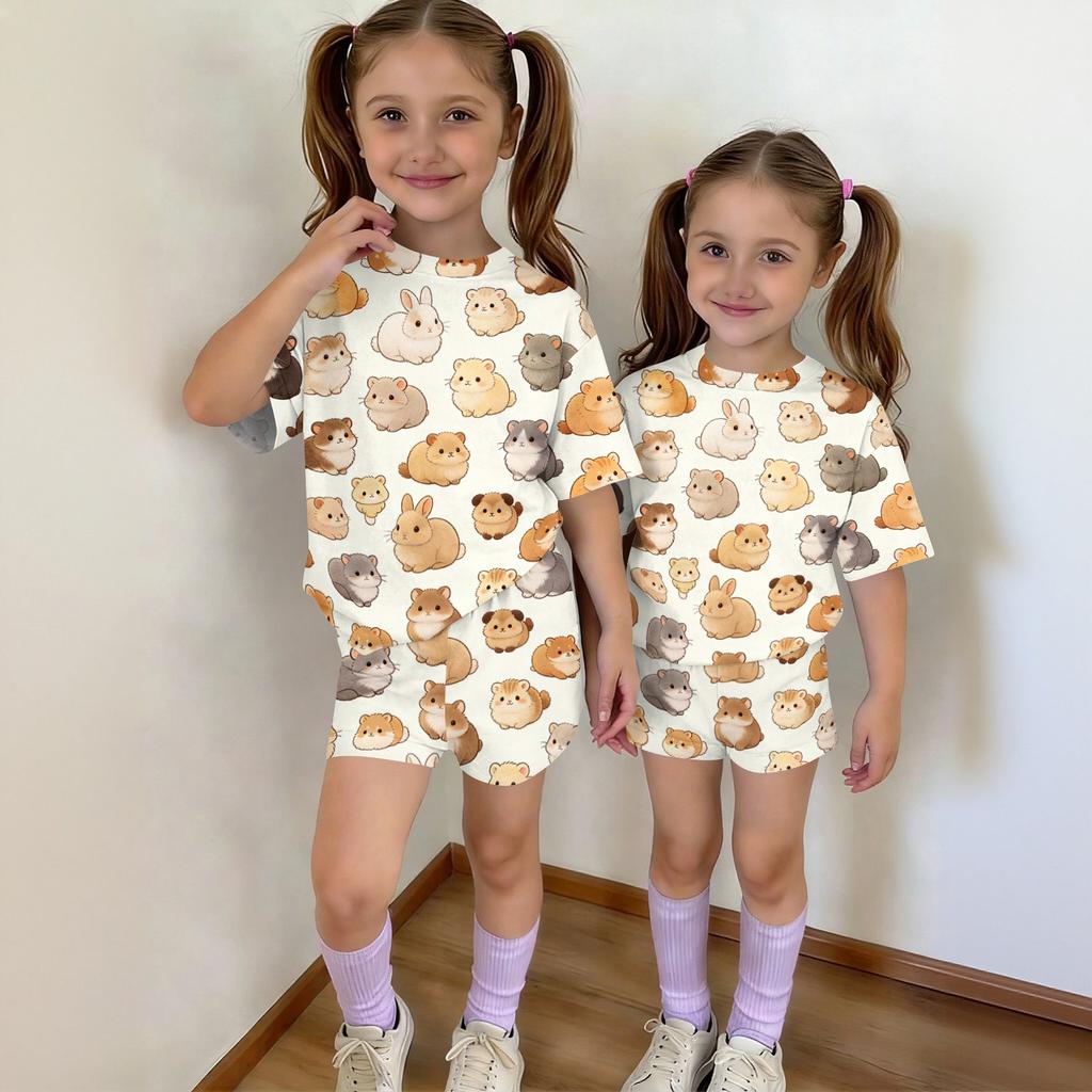 Kids Casual Short Sleeve Top and Shorts Set Animal Print Lightweight Comfortable Summer Outfit for Boys and Girls Soft Fabric