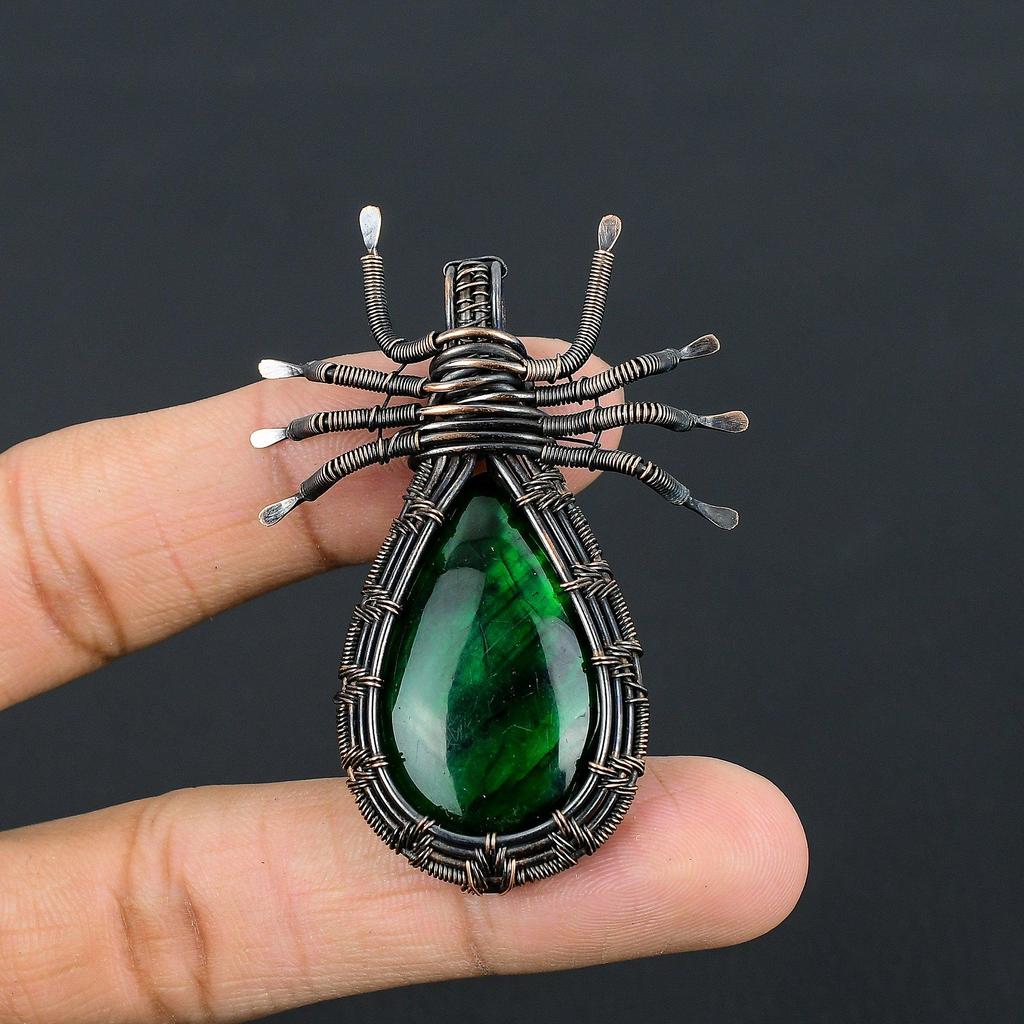 Green Flash Labradorite Pendant Gemstone Jewelry, 999 Copper Wire Wrapped Pendant, Handmade Jewelry Birthstone Pendant, Gift For Him