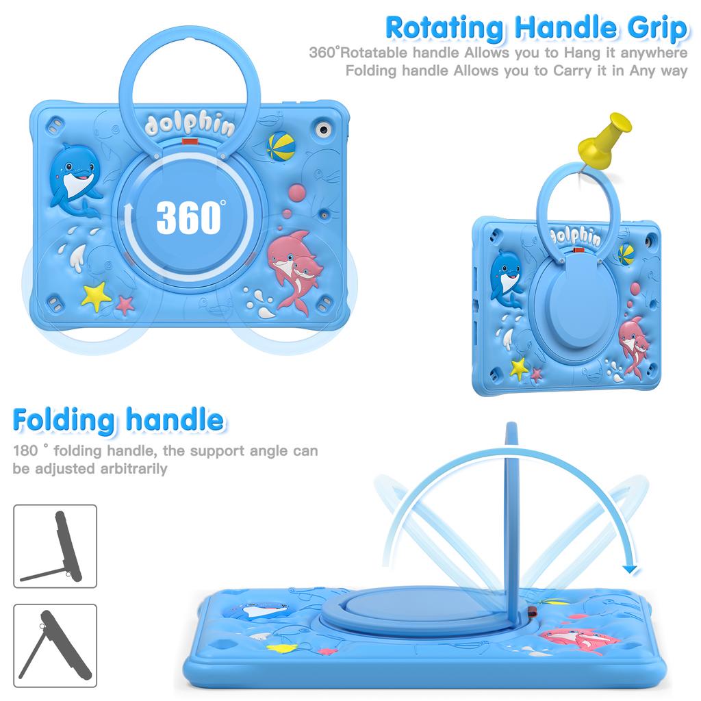 Handle Grip Case for IPad 10.2 2019 2020 2021 7th 8th 9th Generation 360 Rotating Stand Heavy Duty Cover Kids Cute Cartoon Funda