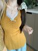 Korean Style Lace Knit Slim-Fit Vest Blouse for Women - Summer Casual Solid Color Pullover