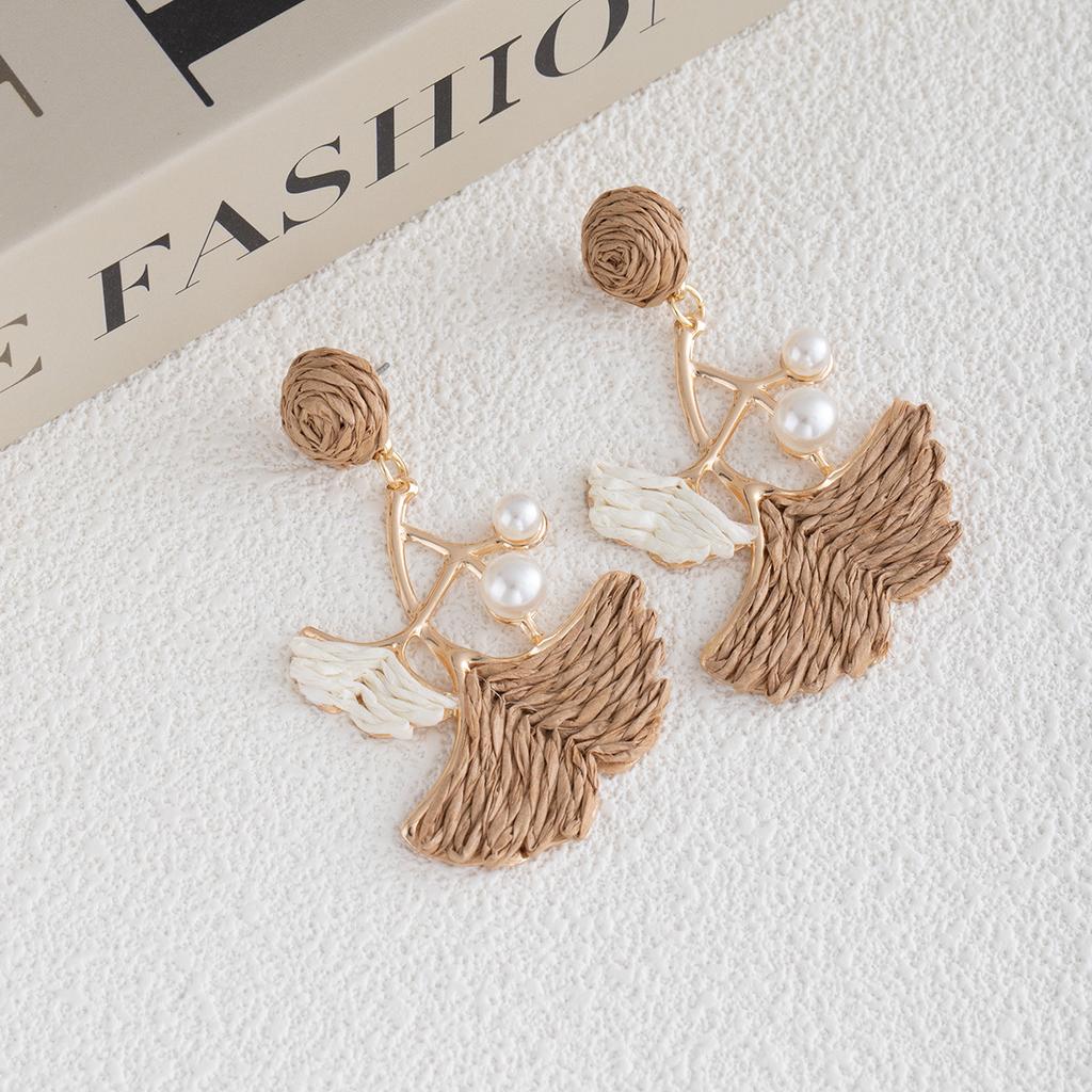 Exaggerated Vacation Wind Leaf Earrings Raffia Weaving Unique Personality Earrings Sweet Temperament Earrings