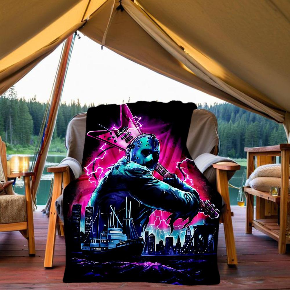 1pc Guitar Jason Outdoor Blanket Lightweight Flannel, Soft & Warm, All Season Use for Sofa, Outdoor, Camping, Living Room, Office, Chair